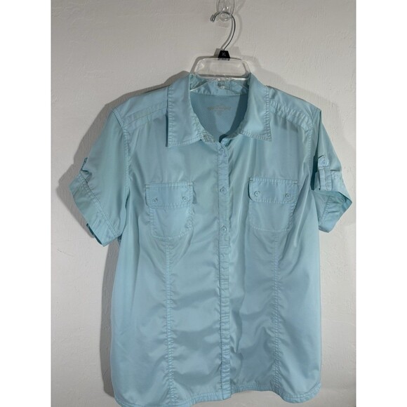 Eddie Bauer Women Large Blue Athletic Shirt Performance Wicking Button Collared - Picture 1 of 5